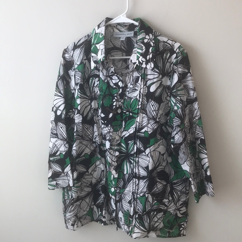 Samantha Grey Button Down Collared Floral Shirt, Women’s Size 16